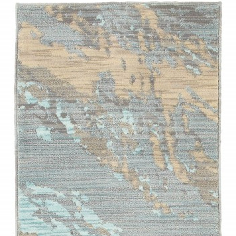 8' Round Blue And Gray Abstract Impasto Area Rug