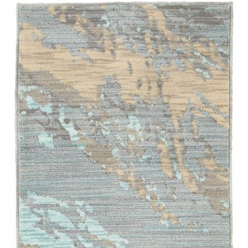 2’X8’ Blue And Gray Abstract Impasto Runner Rug