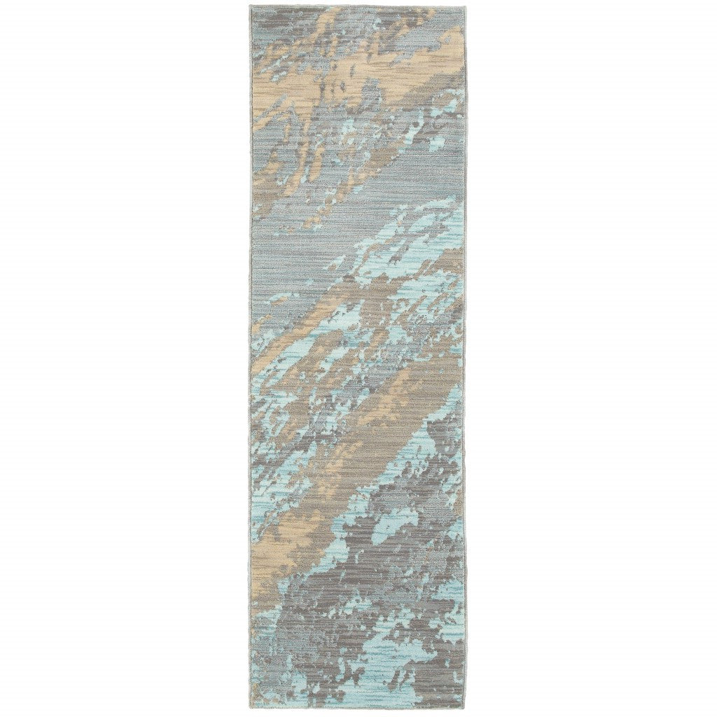 8' Round Blue And Gray Abstract Impasto Area Rug