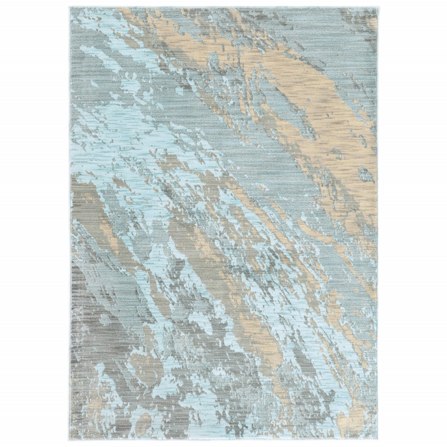 8' Round Blue And Gray Abstract Impasto Area Rug