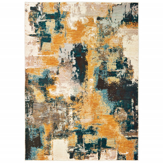 8' X 11' Cream Black and Orange Abstract Power Loom Area Rug