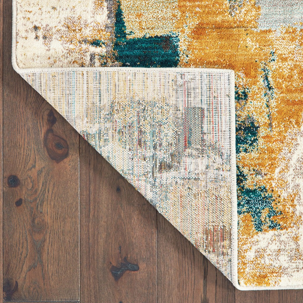 10' X 13' Blue And Gold Abstract Strokes Area Rug