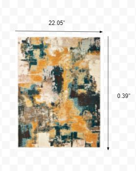 10' X 13' Blue And Gold Abstract Strokes Area Rug