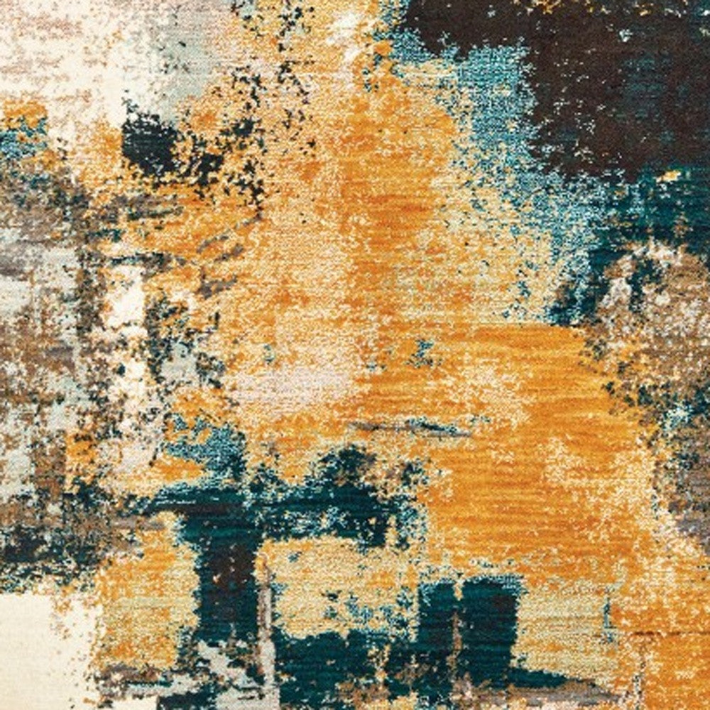 10' X 13' Blue And Gold Abstract Strokes Area Rug