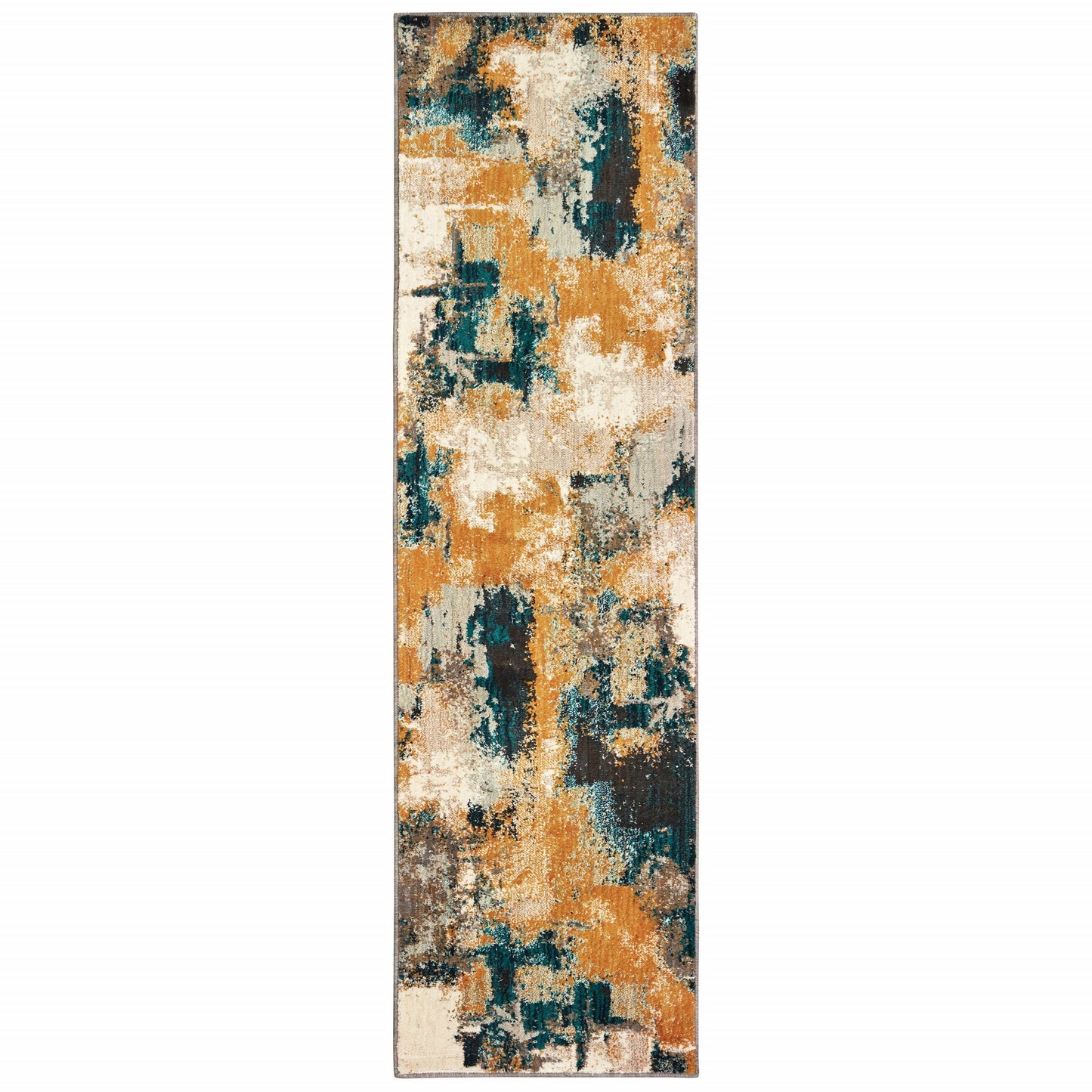 10' X 13' Blue And Gold Abstract Strokes Area Rug