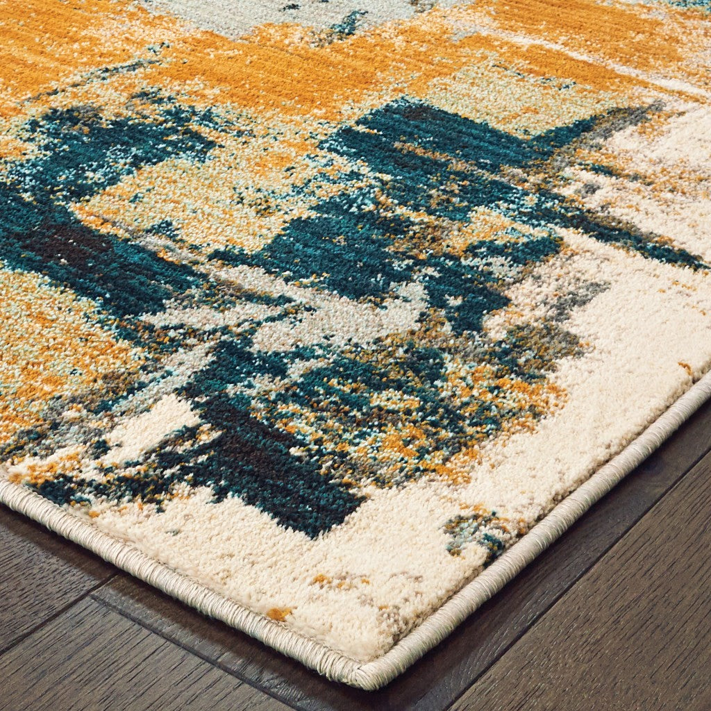 10' X 13' Blue And Gold Abstract Strokes Area Rug