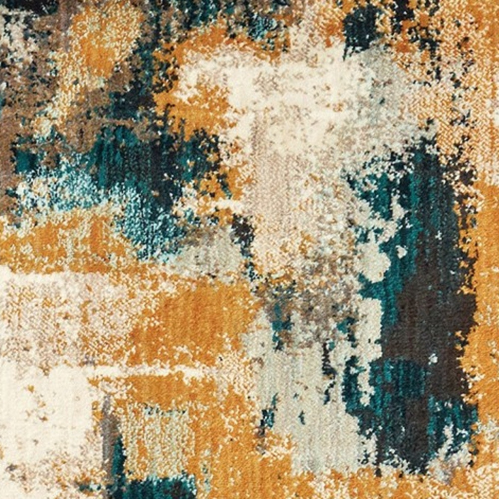 10' X 13' Blue And Gold Abstract Strokes Area Rug