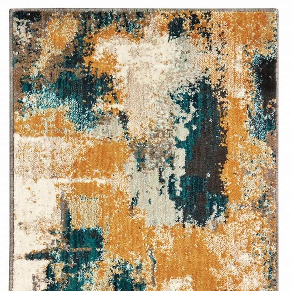 10' X 13' Blue And Gold Abstract Strokes Area Rug