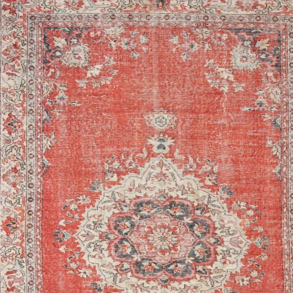 5' X 8' Red And Gray Oriental Area Rug