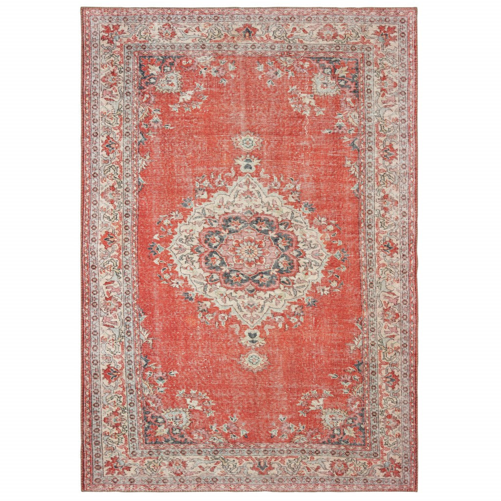 5' X 8' Red And Gray Oriental Area Rug