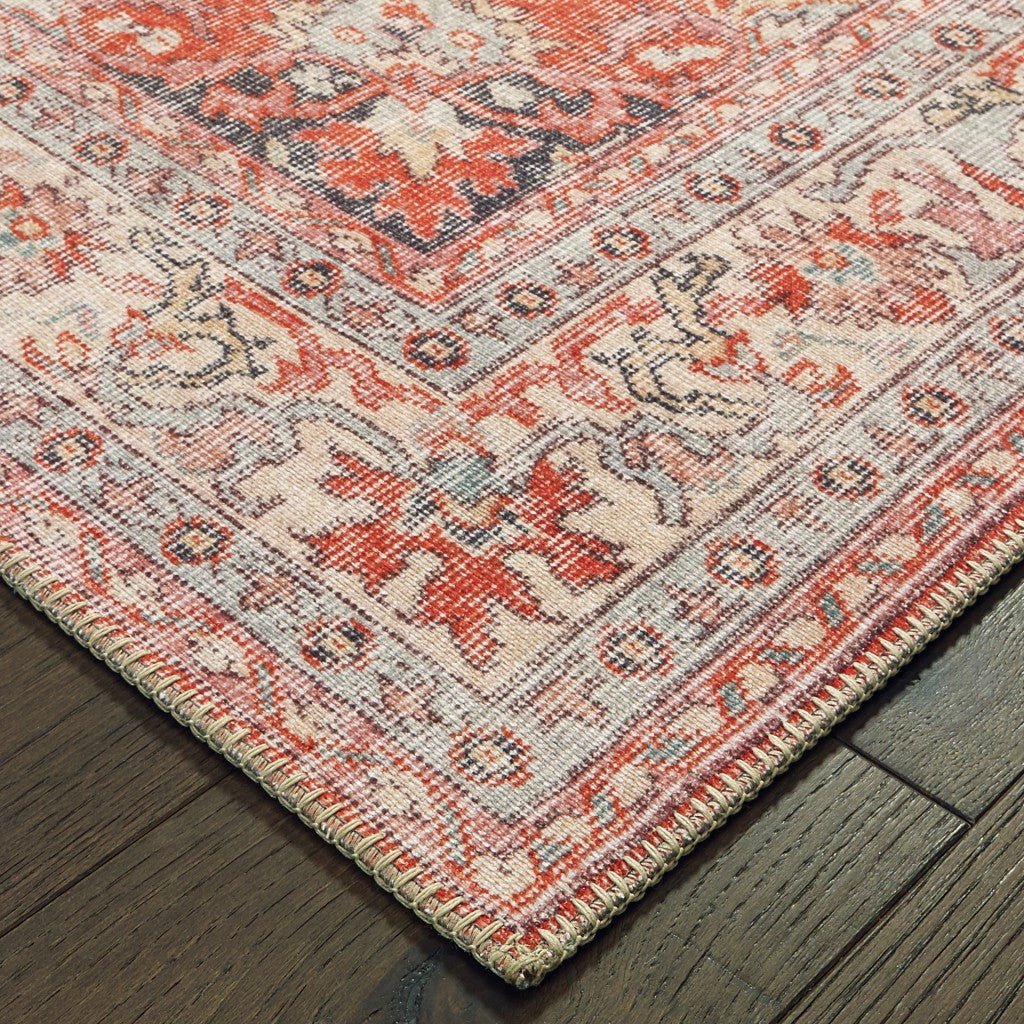 5' X 8' Red And Gray Oriental Area Rug