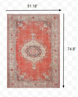 5' X 8' Red And Gray Oriental Area Rug