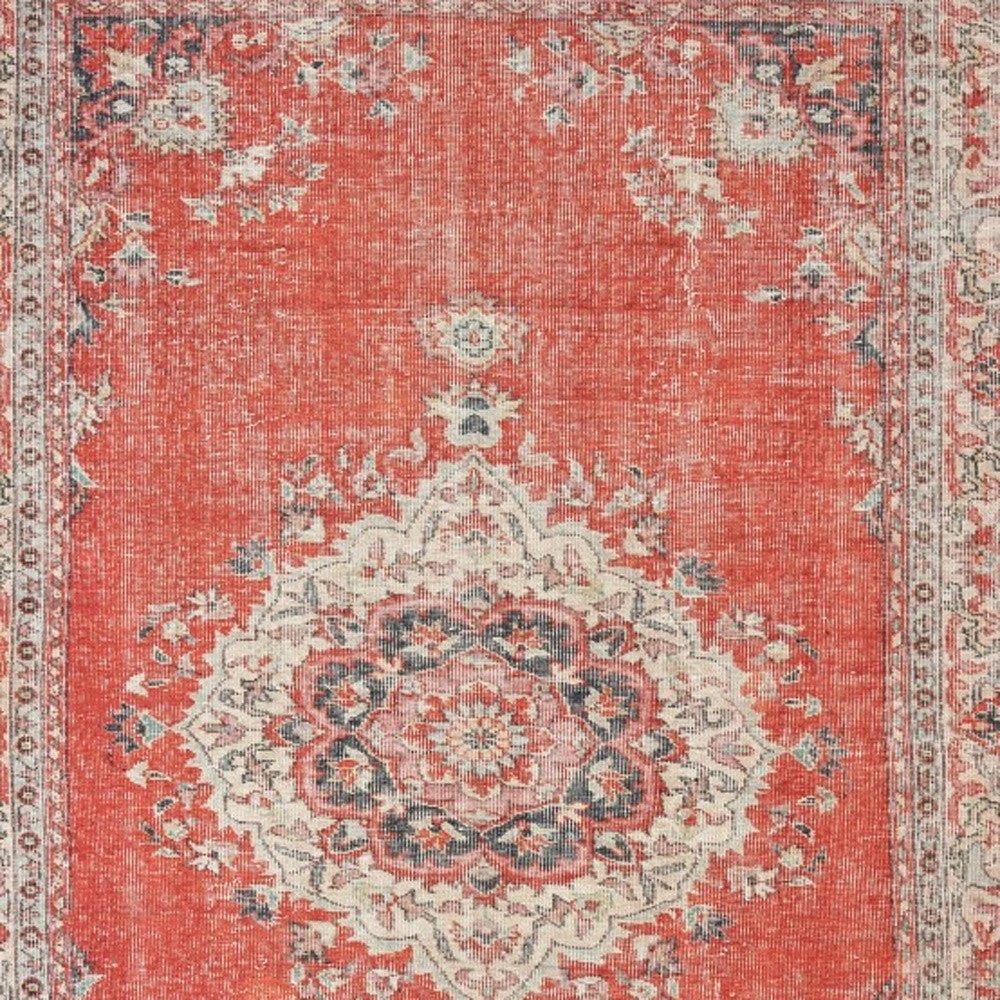 5' X 8' Red And Gray Oriental Area Rug