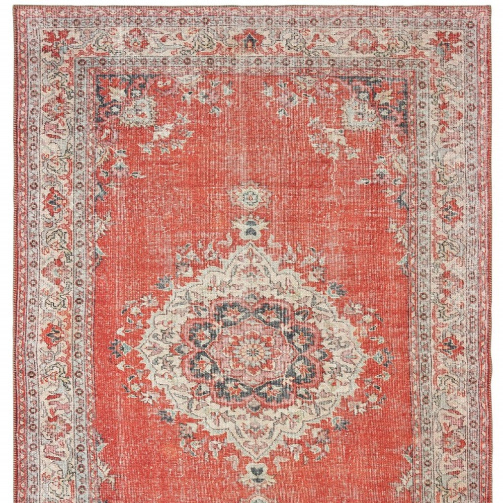 5' X 8' Red And Gray Oriental Area Rug