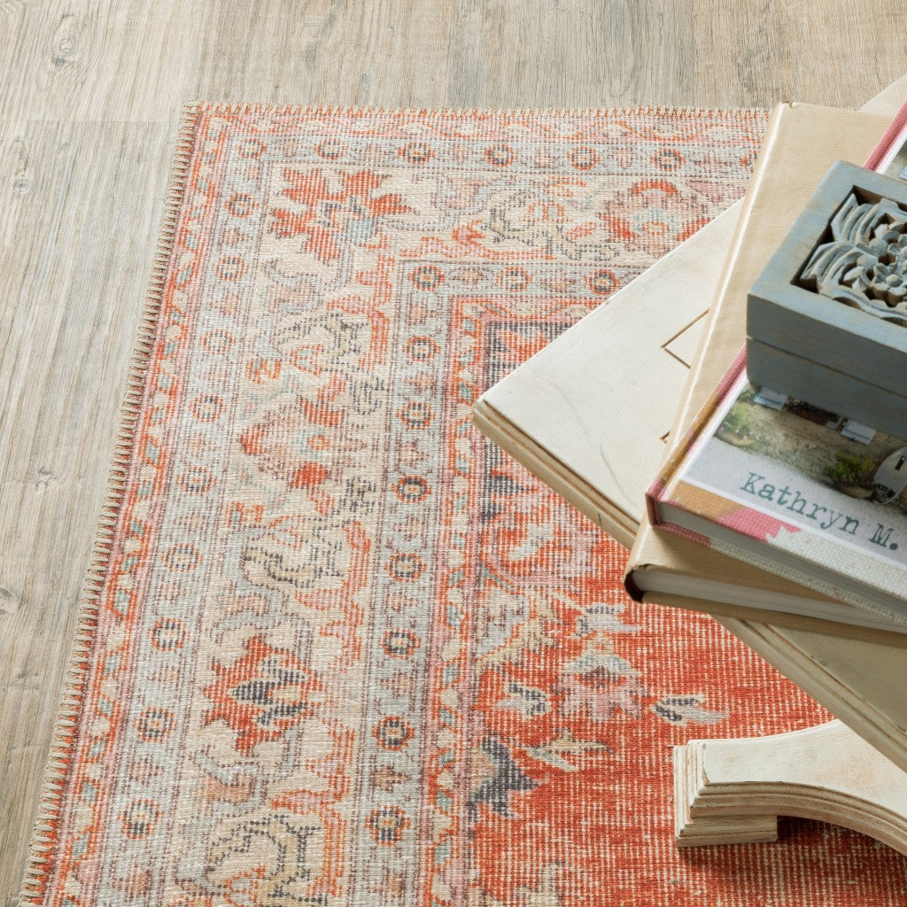 5' X 8' Red And Gray Oriental Area Rug