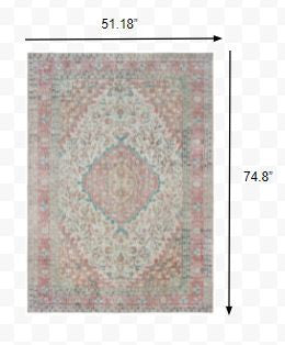 5' X 8' Ivory And Pink Oriental Area Rug