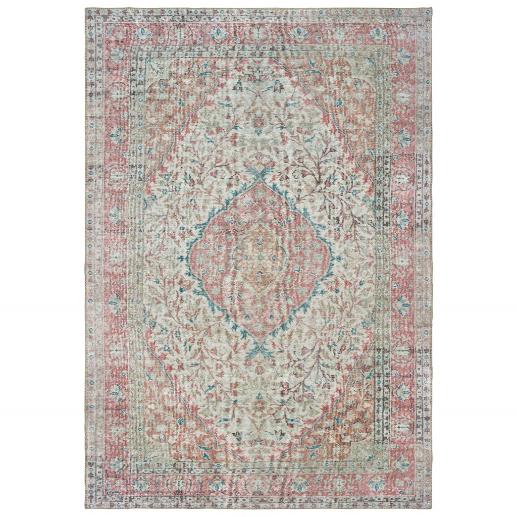 8' X 10' Ivory And Pink Oriental Area Rug