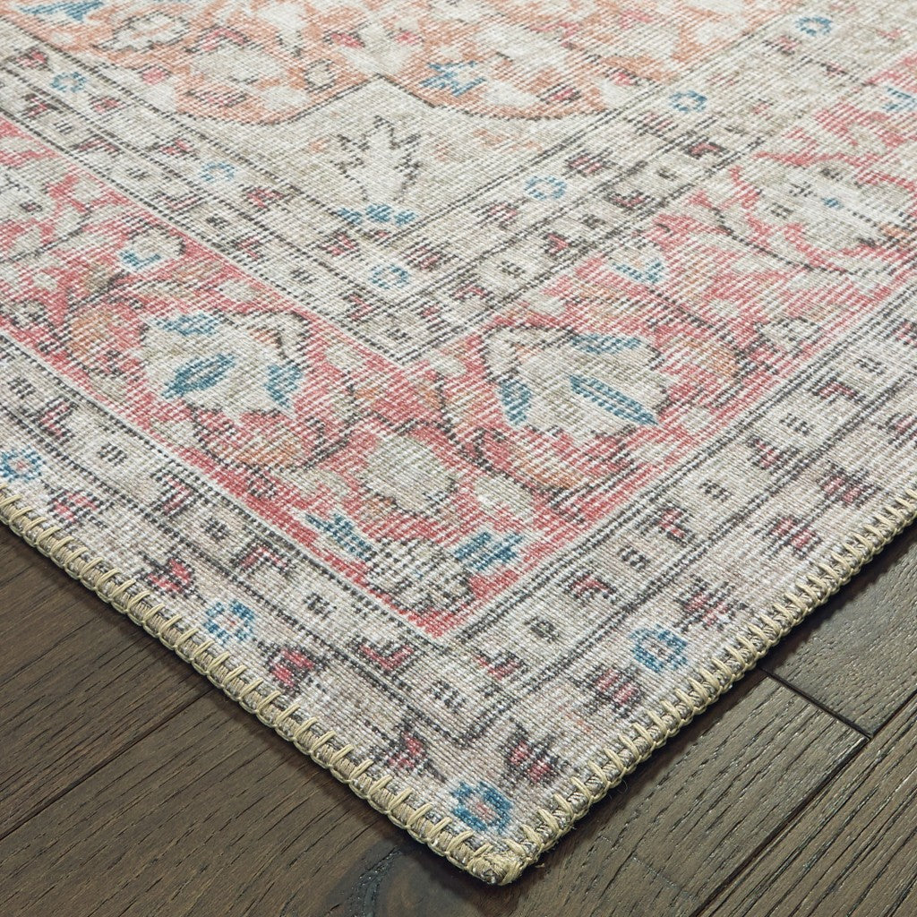 5' X 8' Ivory And Pink Oriental Area Rug