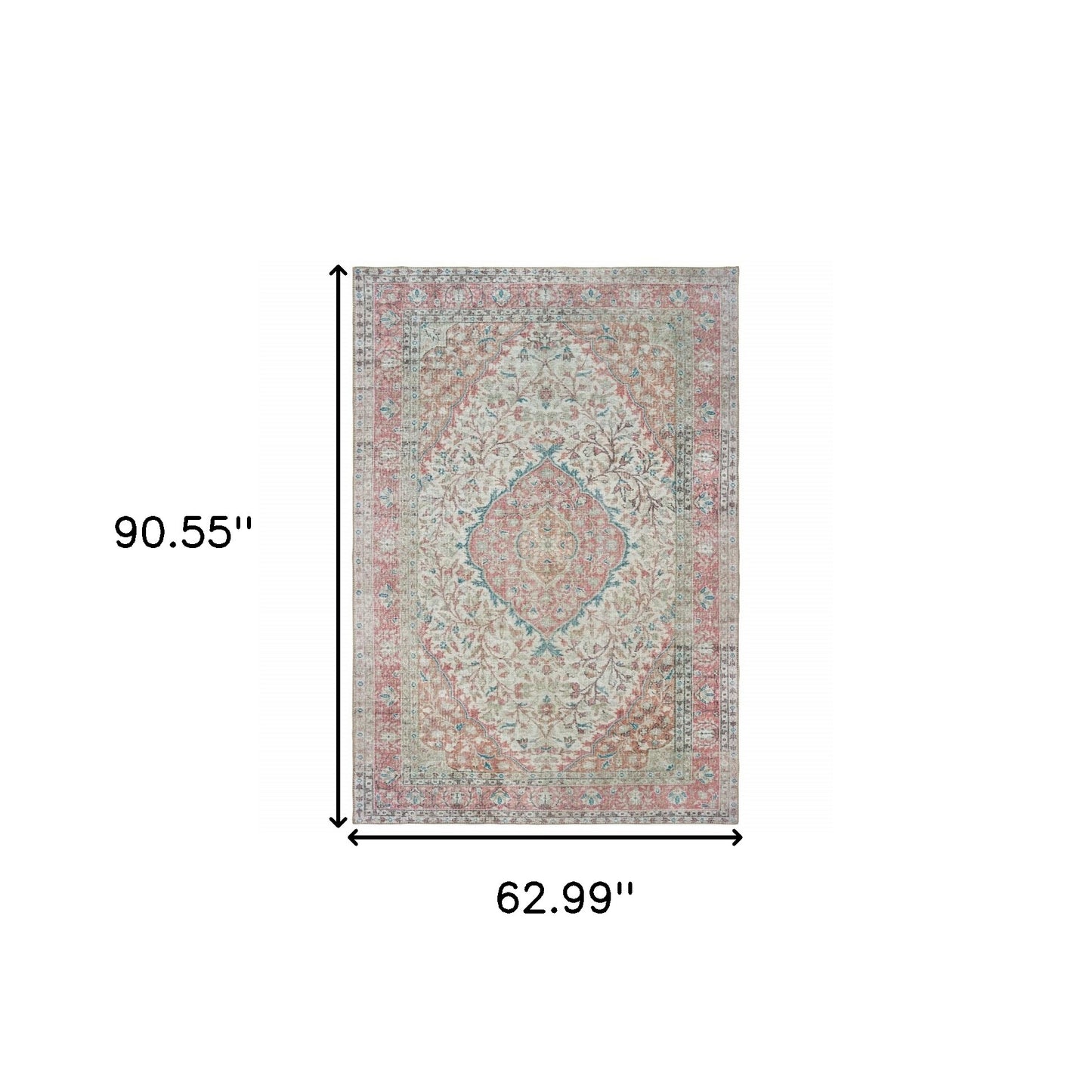 5' X 8' Ivory And Pink Oriental Area Rug