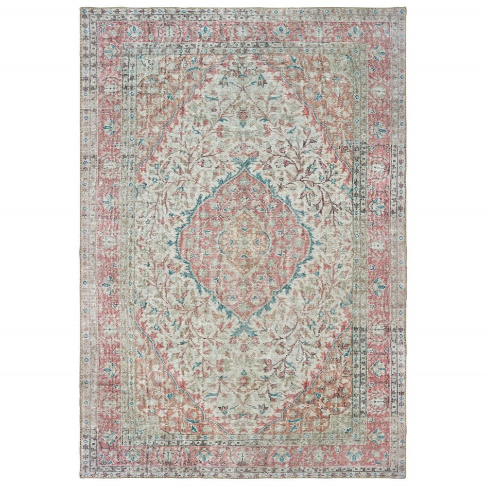 8' X 10' Ivory And Pink Oriental Area Rug