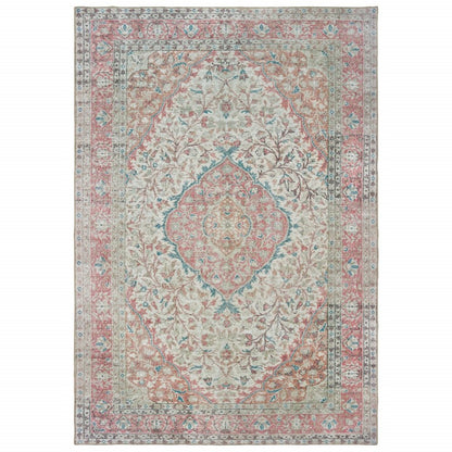 8' X 10' Ivory And Pink Oriental Area Rug