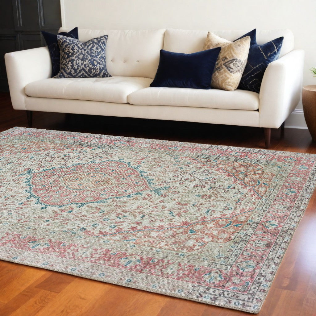 8' X 10' Ivory And Pink Oriental Area Rug