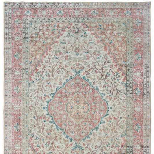 5' X 8' Ivory And Pink Oriental Area Rug