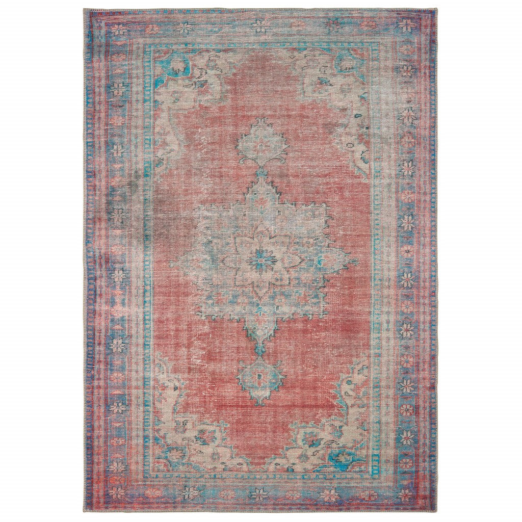 4' X 6' Red And Blue Oriental Area Rug