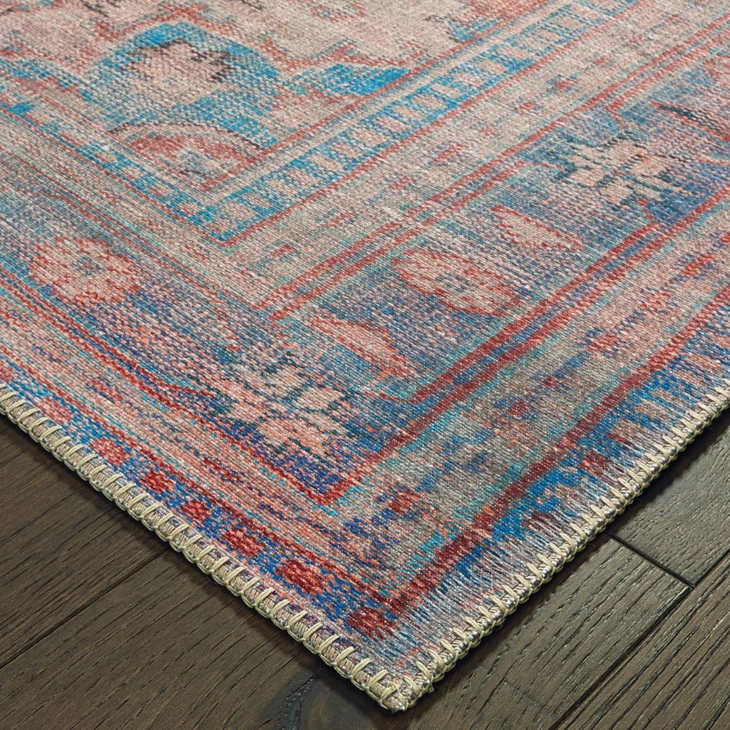 5' X 8' Red And Blue Oriental Area Rug