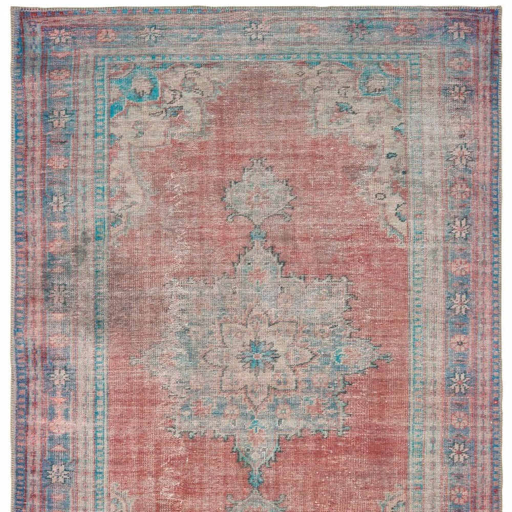 5' X 8' Red And Blue Oriental Area Rug