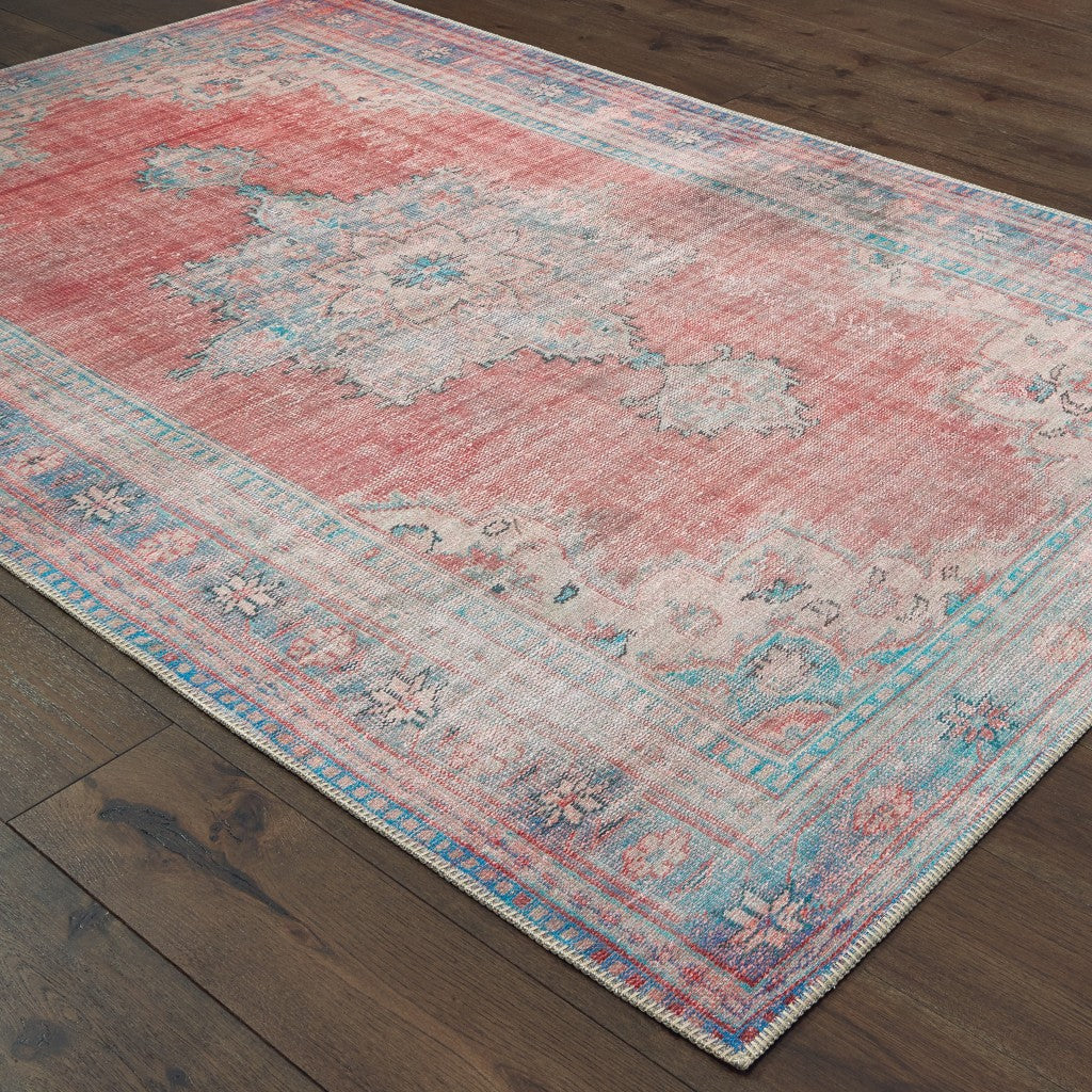 5' X 8' Red And Blue Oriental Area Rug