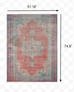 4' X 6' Red And Blue Oriental Area Rug