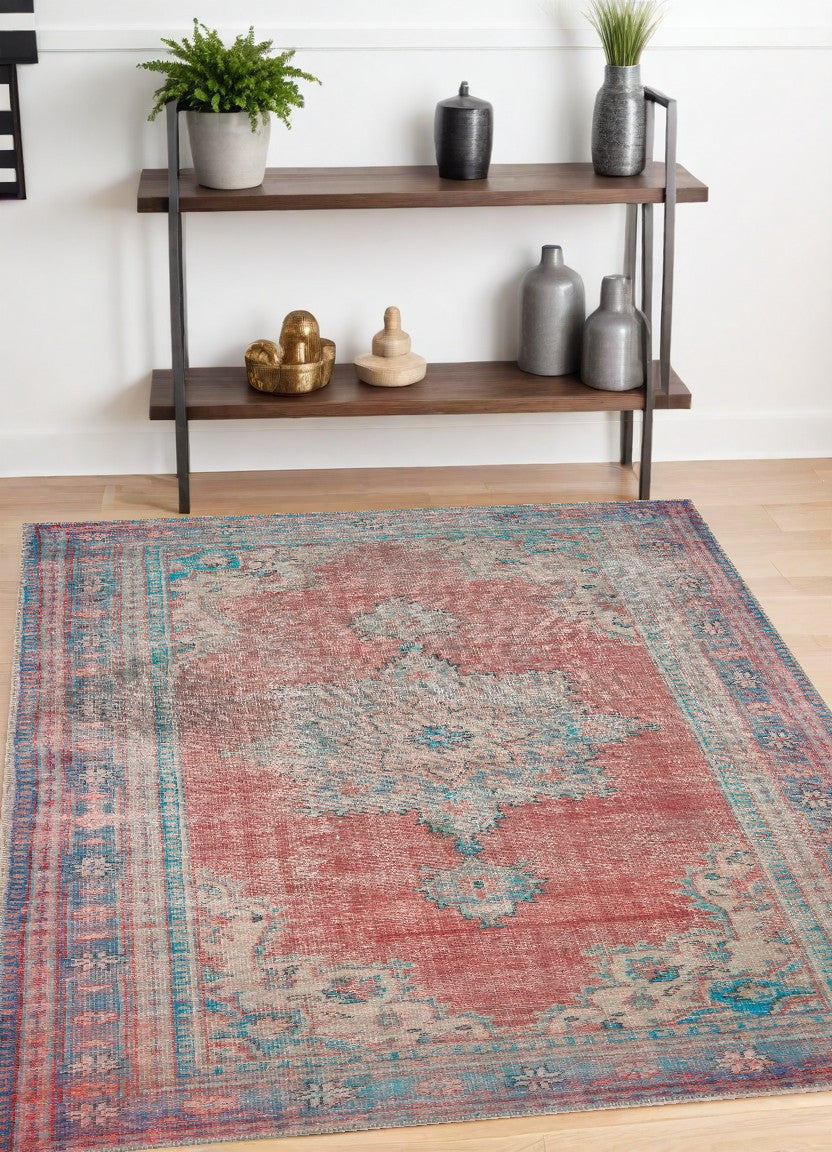 4' X 6' Red And Blue Oriental Area Rug