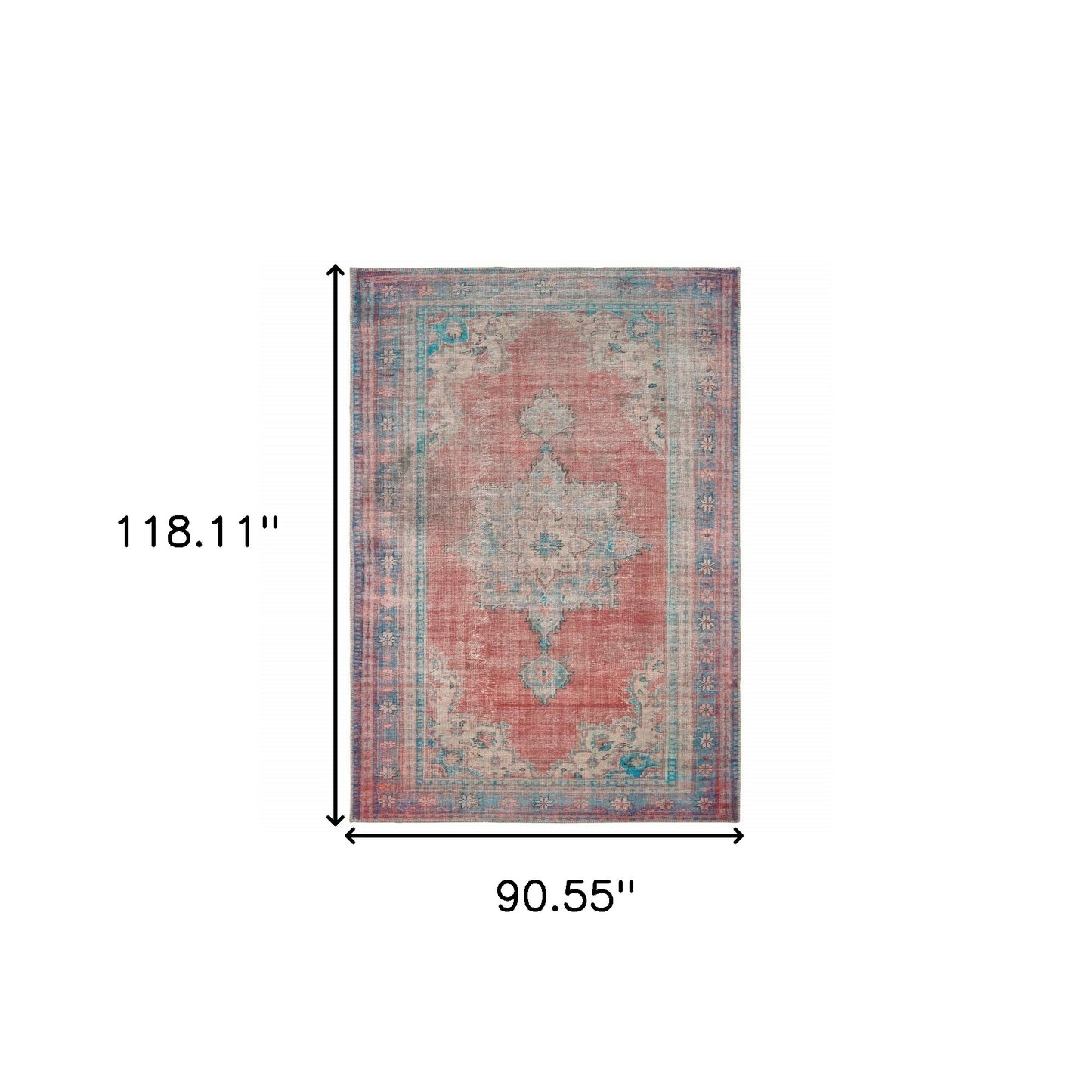 5' X 8' Red And Blue Oriental Area Rug