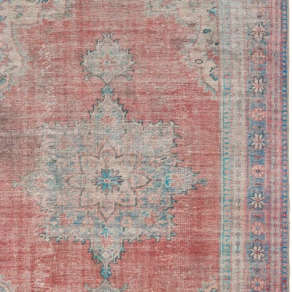 5' X 8' Red And Blue Oriental Area Rug