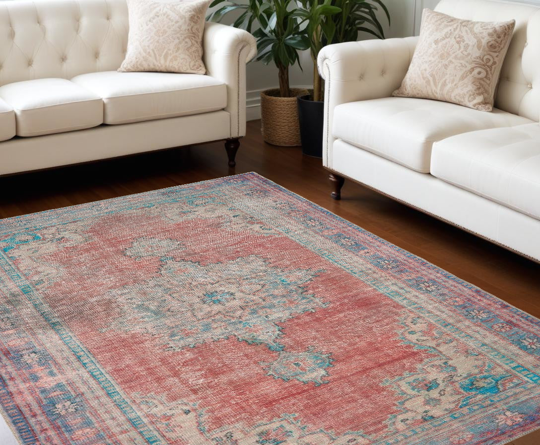 4' X 6' Red And Blue Oriental Area Rug