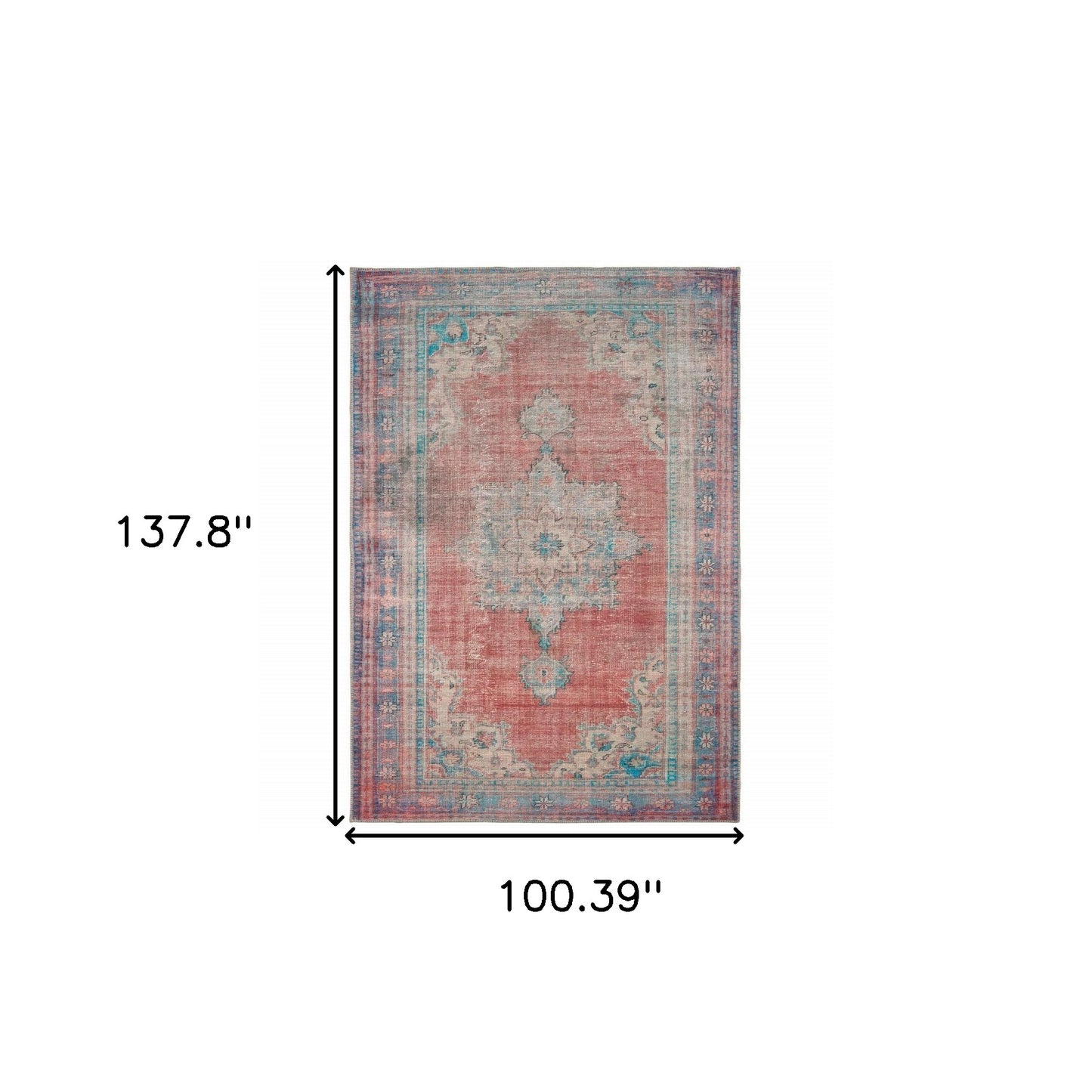 5' X 8' Red And Blue Oriental Area Rug