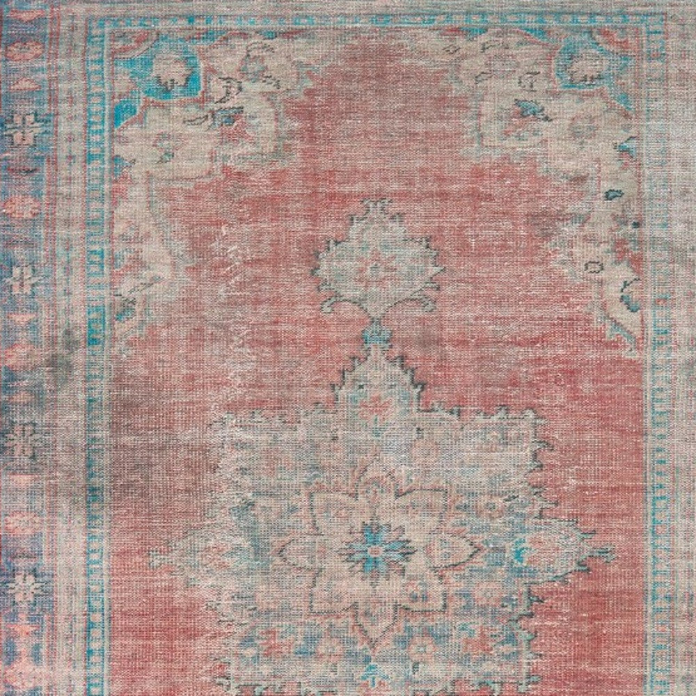 5' X 8' Red And Blue Oriental Area Rug