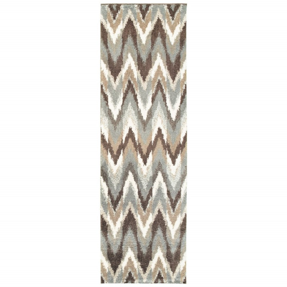 8' X 11' Gray And Taupe Ikat Pattern Area Rug