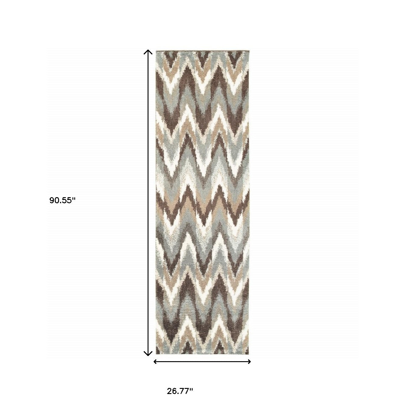 2' X 8' Gray And Taupe Ikat Pattern Runner Rug