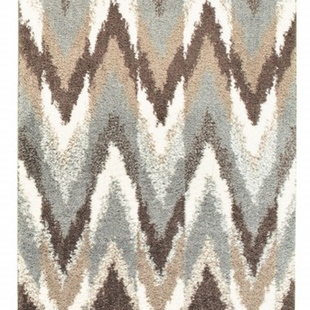 2' X 8' Gray And Taupe Ikat Pattern Runner Rug