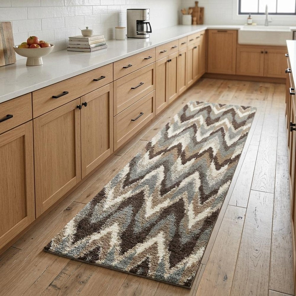 2' X 8' Gray And Taupe Ikat Pattern Runner Rug
