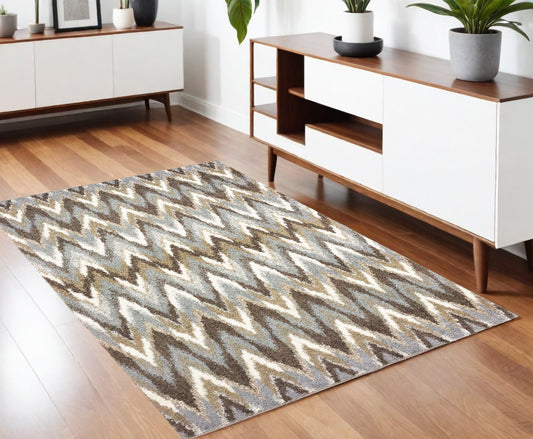 8' X 11' Gray And Taupe Ikat Pattern Area Rug