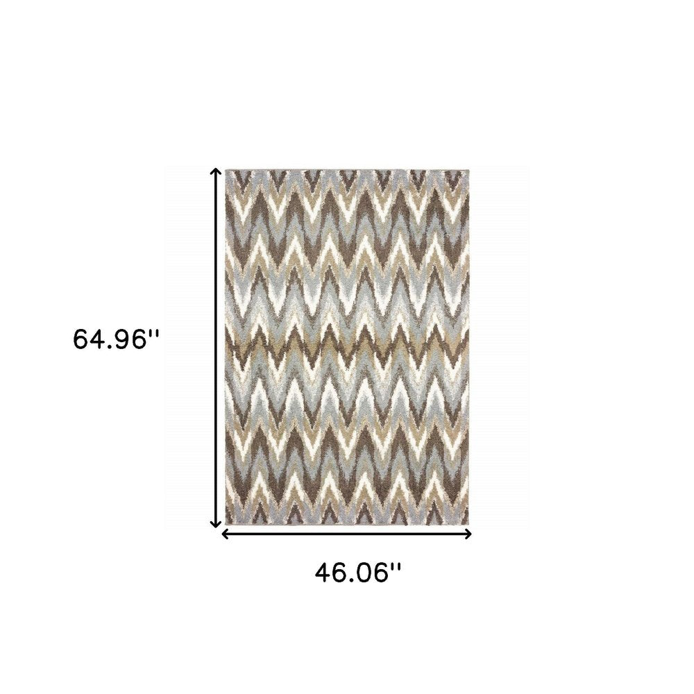 8' X 11' Gray And Taupe Ikat Pattern Area Rug