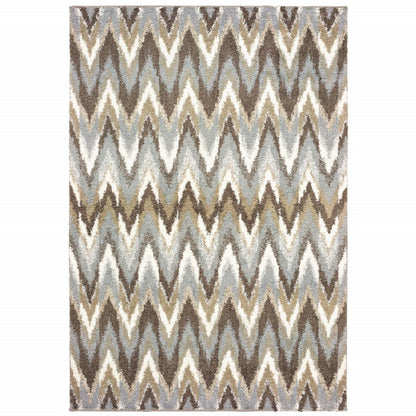 2' X 8' Gray And Taupe Ikat Pattern Runner Rug