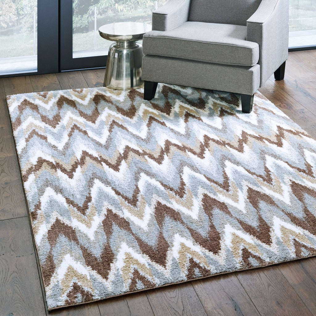 2' X 8' Gray And Taupe Ikat Pattern Runner Rug