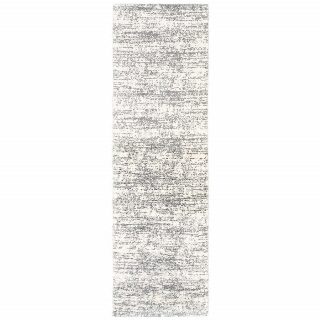 8' X 11' Ivory And Gray Abstract Strokes Area Rug