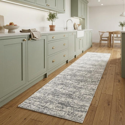 2' X 8' Ivory And Gray Abstract Strokes Runner Rug