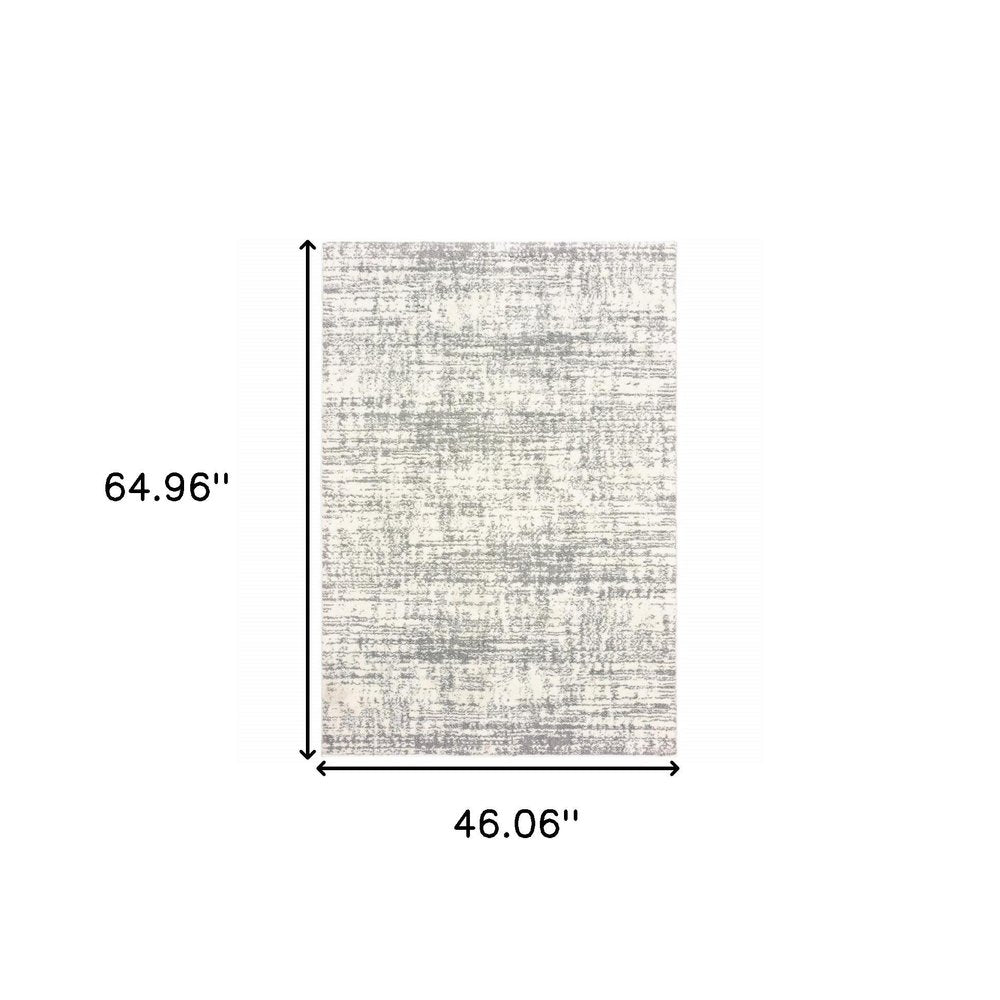 7' X 10' Ivory And Gray Abstract Strokes Area Rug