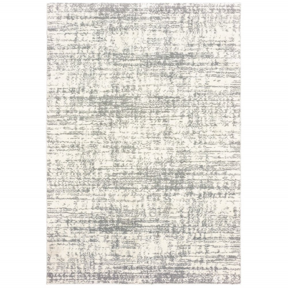 7' X 10' Ivory And Gray Abstract Strokes Area Rug